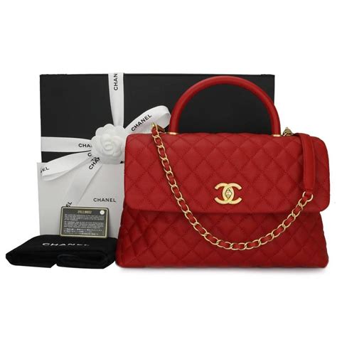 chanel bag with red handle|Chanel handbag with top handle.